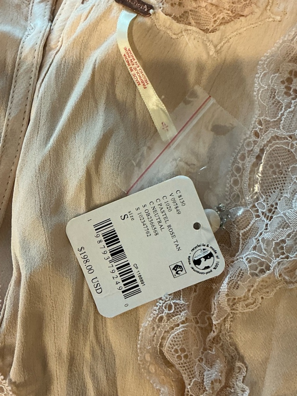 Free People Beaded Lace-Trim Slip Dress in Blush Size Small - Picture 13 of 16